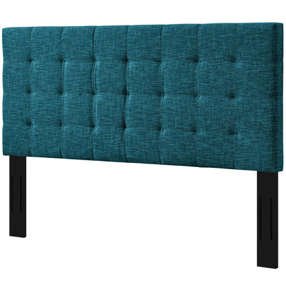 Paisley Tufted King and California King Upholstered Linen Fabric Headboard, Fabric, Aqua Blue, 17673