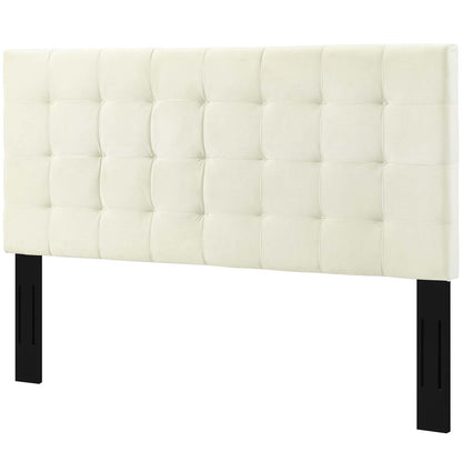 Paisley Tufted King and California King Upholstered Performance Velvet Headboard, Velvet Fabric, Ivory White, 18056