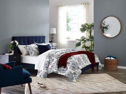 Paisley Tufted King and California King Upholstered Performance Velvet Headboard, Velvet Fabric, Navy Blue, 17676