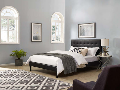 Paisley Tufted King and California King Upholstered Faux Leather Headboard, Faux Vinyl Leather, Black, 17677
