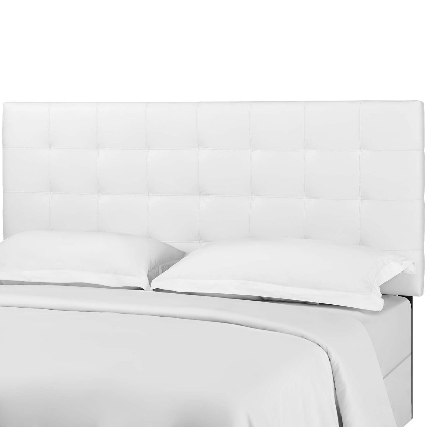 Paisley Tufted King and California King Upholstered Faux Leather Headboard, Faux Vinyl Leather, White, 17678