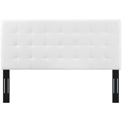 Paisley Tufted King and California King Upholstered Faux Leather Headboard, Faux Vinyl Leather, White, 17678