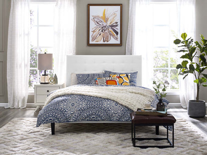 Paisley Tufted King and California King Upholstered Faux Leather Headboard, Faux Vinyl Leather, White, 17678