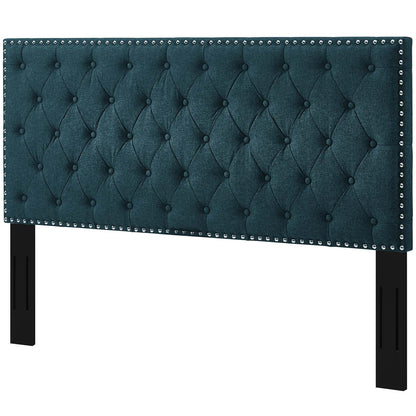 Helena Tufted Twin Upholstered Linen Fabric Headboard, Fabric, Navy Blue, 17679