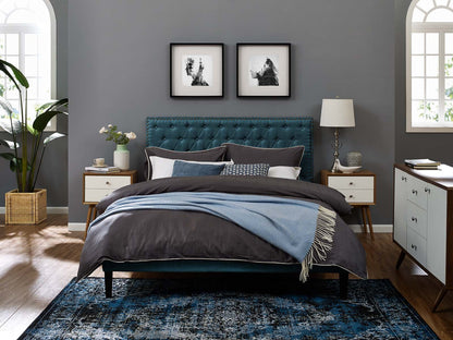 Helena Tufted Twin Upholstered Linen Fabric Headboard, Fabric, Navy Blue, 17679
