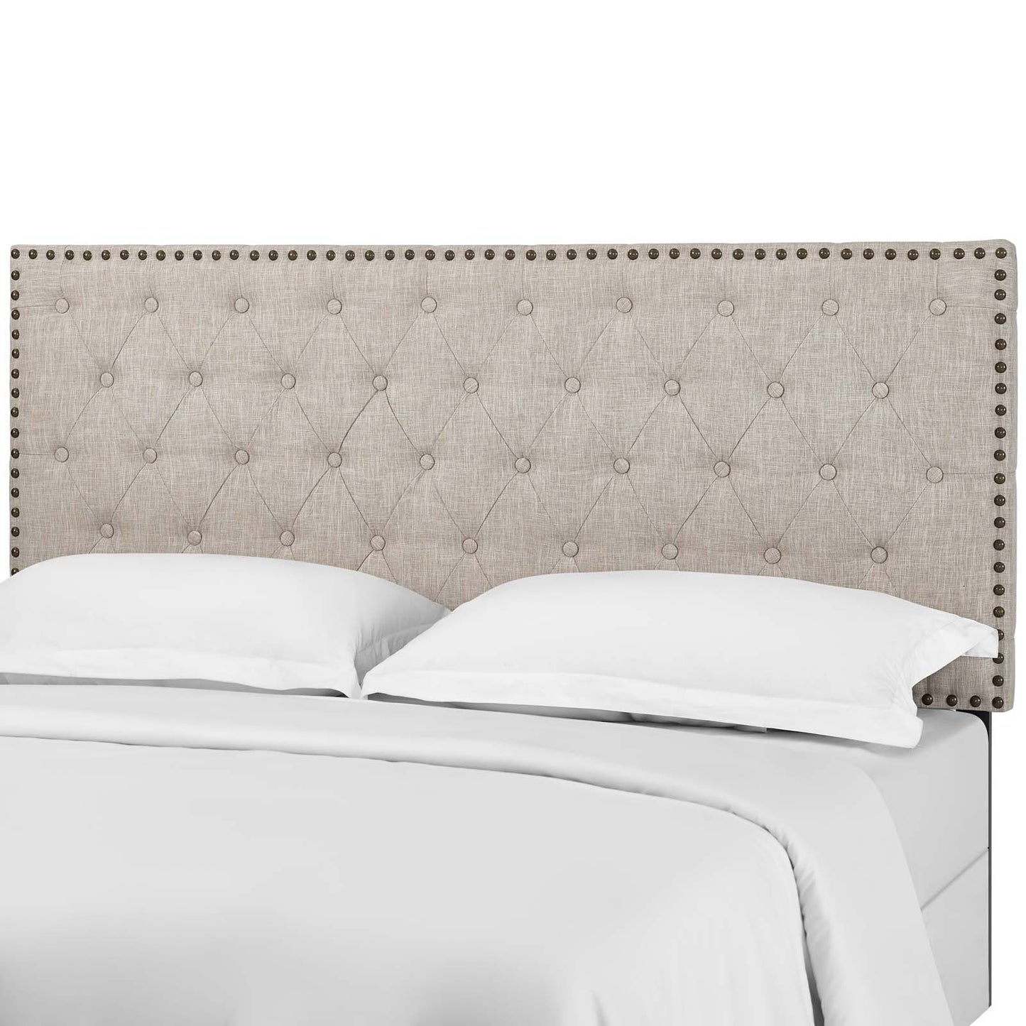 Helena Tufted Twin Upholstered Linen Fabric Headboard, Fabric, Beige, 17680