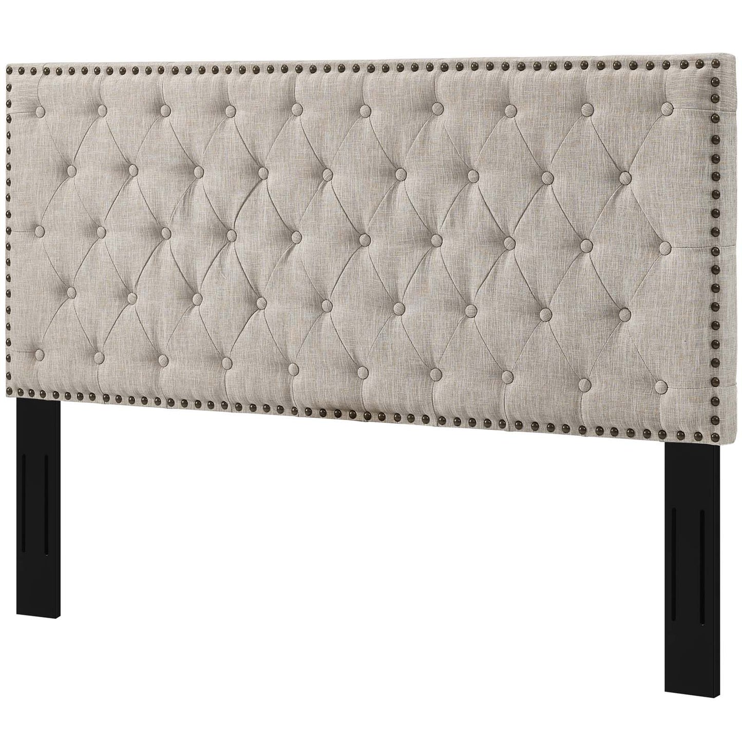 Helena Tufted Twin Upholstered Linen Fabric Headboard, Fabric, Beige, 17680