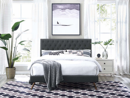 Helena Tufted Twin Upholstered Linen Fabric Headboard, Fabric, Grey Gray, 17681