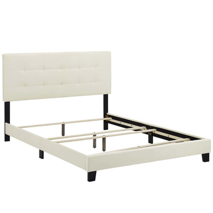 Amira Full Upholstered Velvet Bed, Full Size, Velvet Fabric, Ivory White, 15496