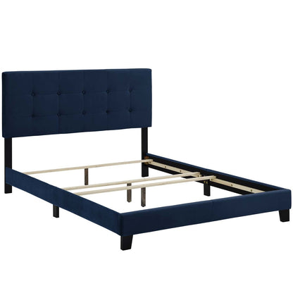 Amira Full Upholstered Velvet Bed, Full Size, Velvet Fabric, Navy Blue, 15497