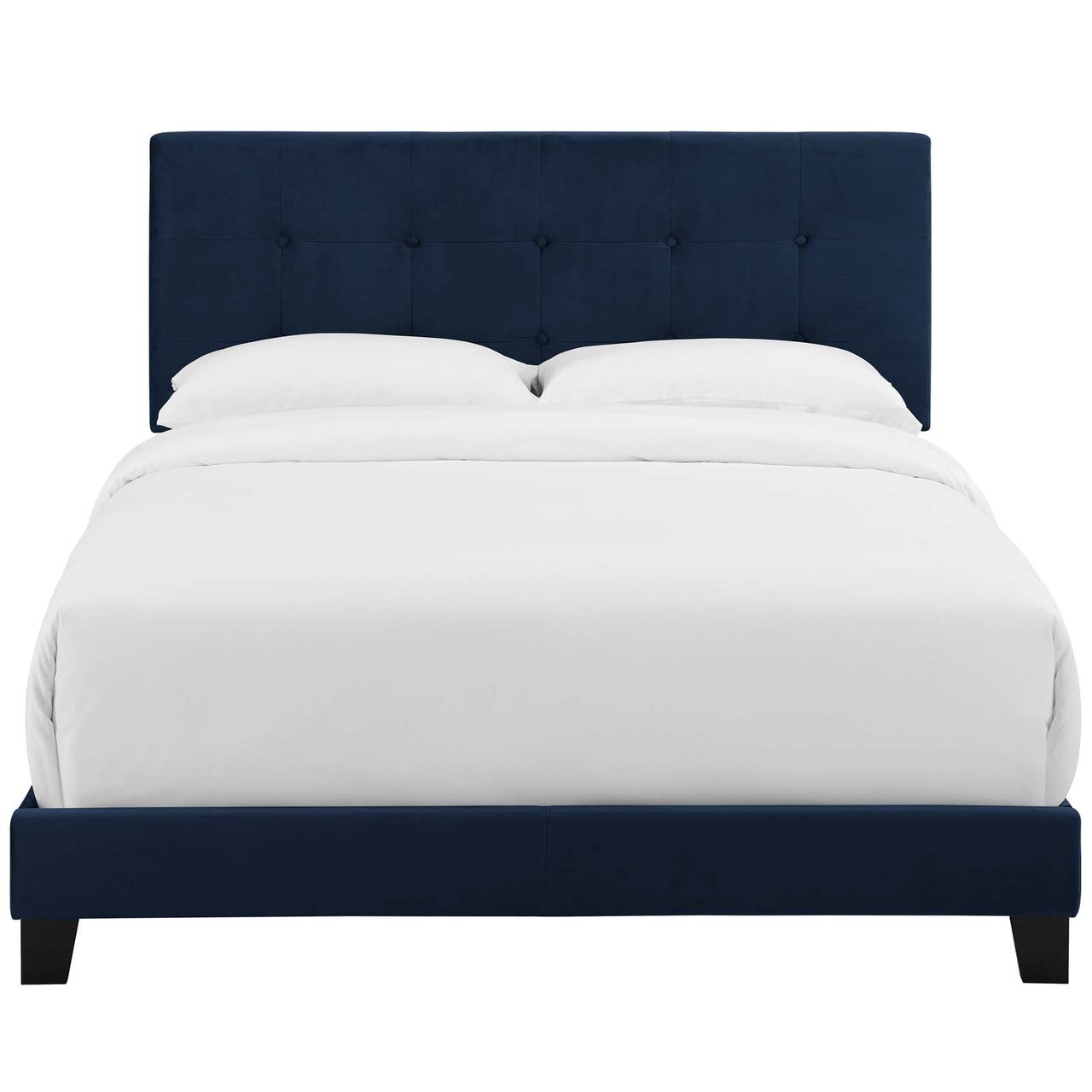 Amira Full Upholstered Velvet Bed, Full Size, Velvet Fabric, Navy Blue, 15497
