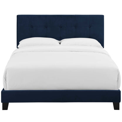Amira Full Upholstered Velvet Bed, Full Size, Velvet Fabric, Navy Blue, 15497