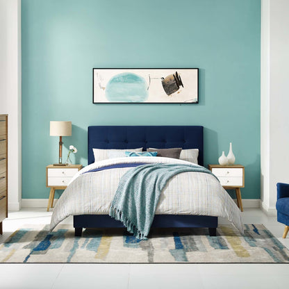 Amira Full Upholstered Velvet Bed, Full Size, Velvet Fabric, Navy Blue, 15497