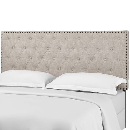 Helena Tufted Full / Queen Upholstered Linen Fabric Headboard, Fabric, Beige, 17685
