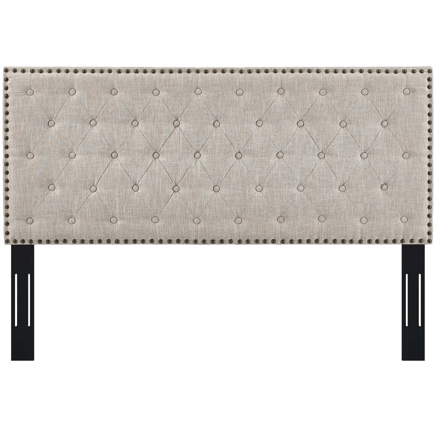 Helena Tufted Full / Queen Upholstered Linen Fabric Headboard, Fabric, Beige, 17685