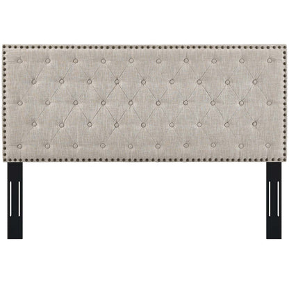 Helena Tufted Full / Queen Upholstered Linen Fabric Headboard, Fabric, Beige, 17685