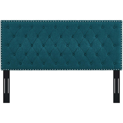 Helena Tufted Full / Queen Upholstered Linen Fabric Headboard, Fabric, Aqua Blue, 17687