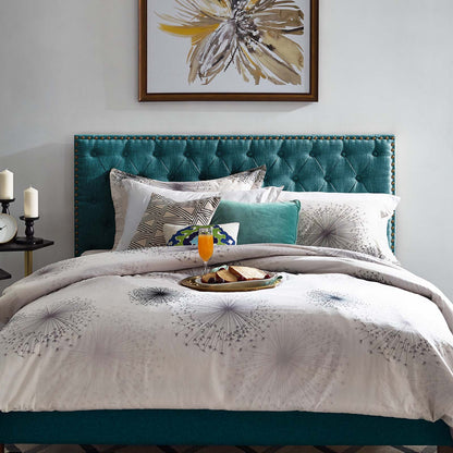Helena Tufted Full / Queen Upholstered Linen Fabric Headboard, Fabric, Aqua Blue, 17687