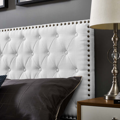 Helena Tufted Full / Queen Upholstered Linen Fabric Headboard, Fabric, White, 17688