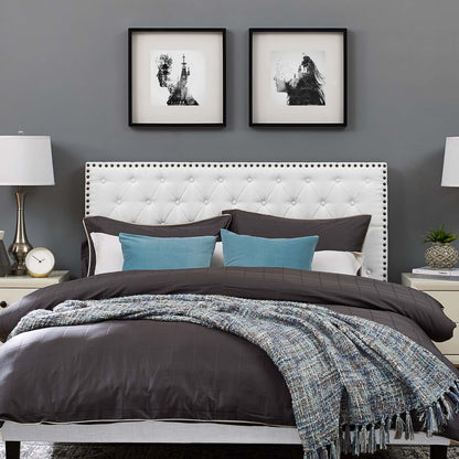Helena Tufted Full / Queen Upholstered Linen Fabric Headboard, Fabric, White, 17688