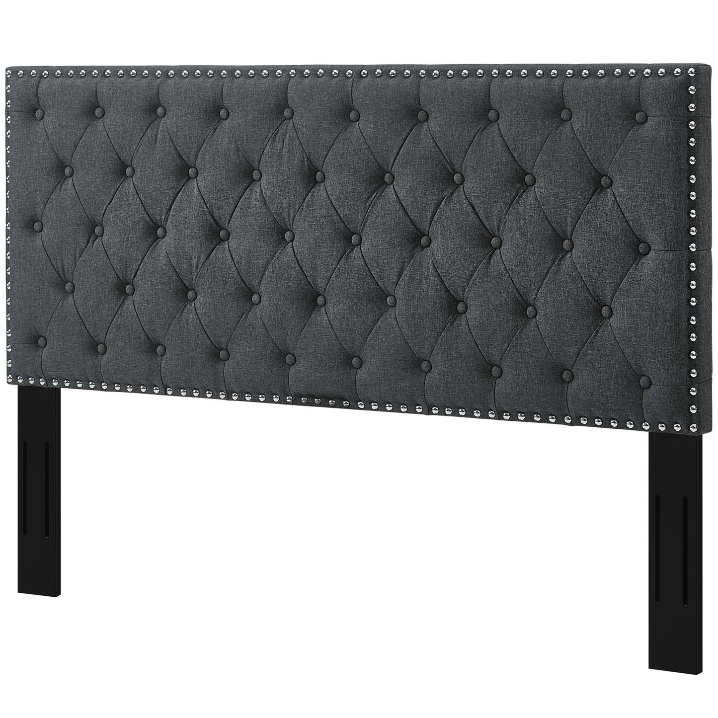 Helena Tufted King and California King Upholstered Linen Fabric Headboard, Fabric, Grey Gray, 17691