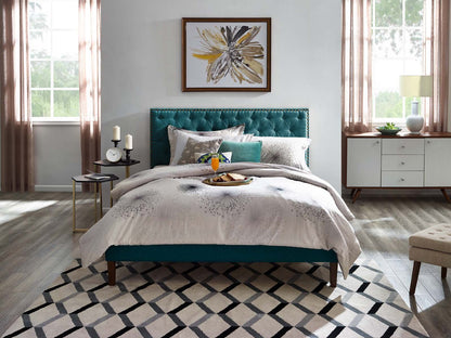 Helena Tufted King and California King Upholstered Linen Fabric Headboard, Fabric, Aqua Blue, 17692