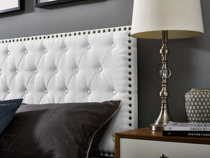 Helena Tufted King and California King Upholstered Linen Fabric Headboard, Fabric, White, 17693