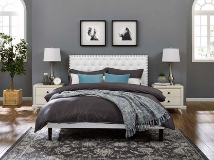 Helena Tufted King and California King Upholstered Linen Fabric Headboard, Fabric, White, 17693