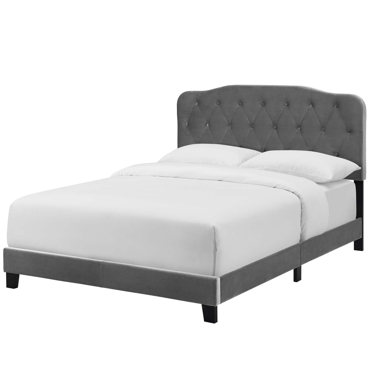 Amelia Twin Performance Velvet Bed, Velvet Fabric, Grey Gray, 17694