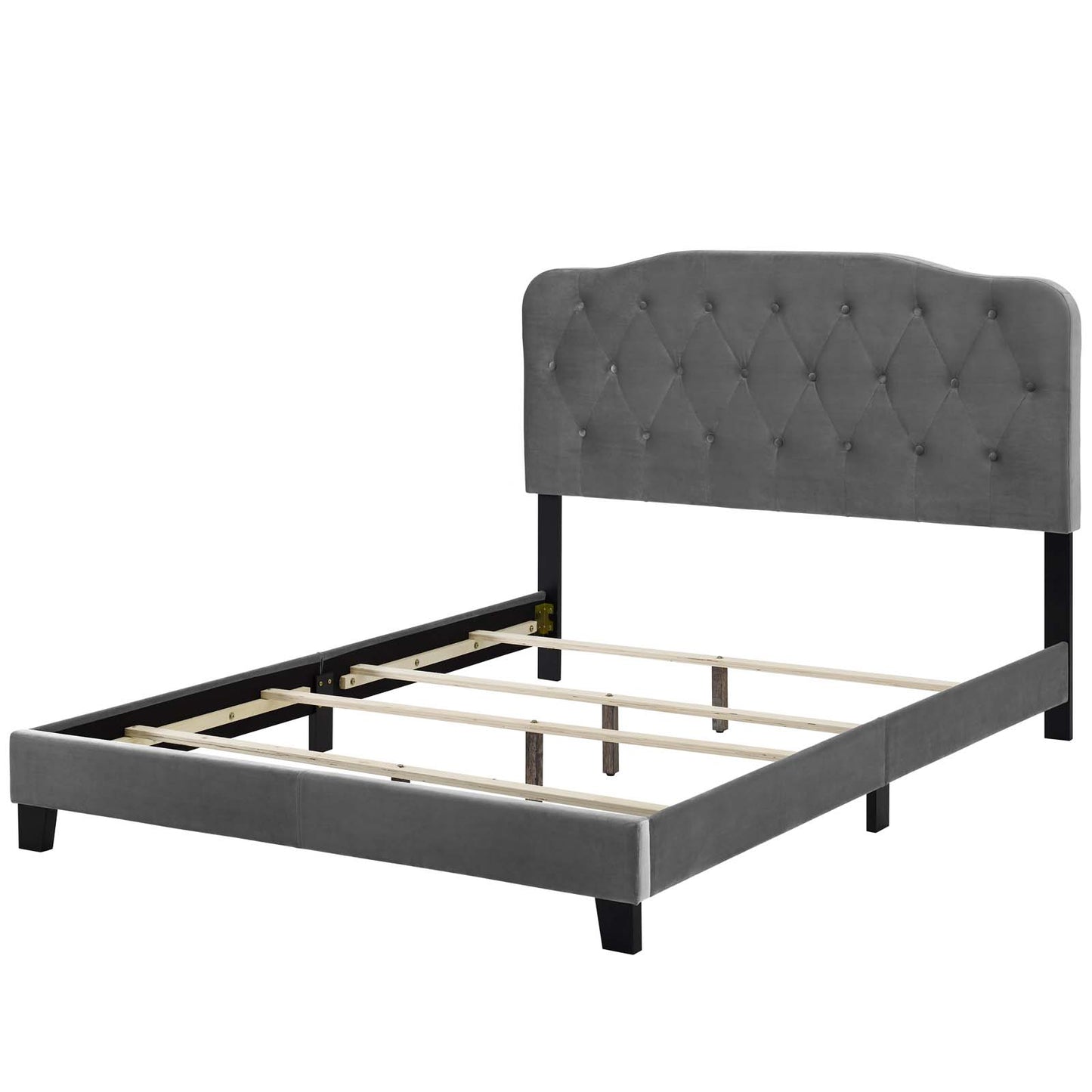 Amelia Twin Performance Velvet Bed, Velvet Fabric, Grey Gray, 17694