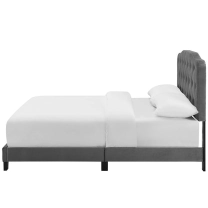 Amelia Twin Performance Velvet Bed, Velvet Fabric, Grey Gray, 17694