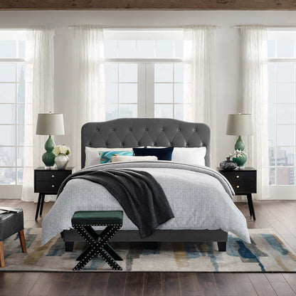 Amelia Twin Performance Velvet Bed, Velvet Fabric, Grey Gray, 17694