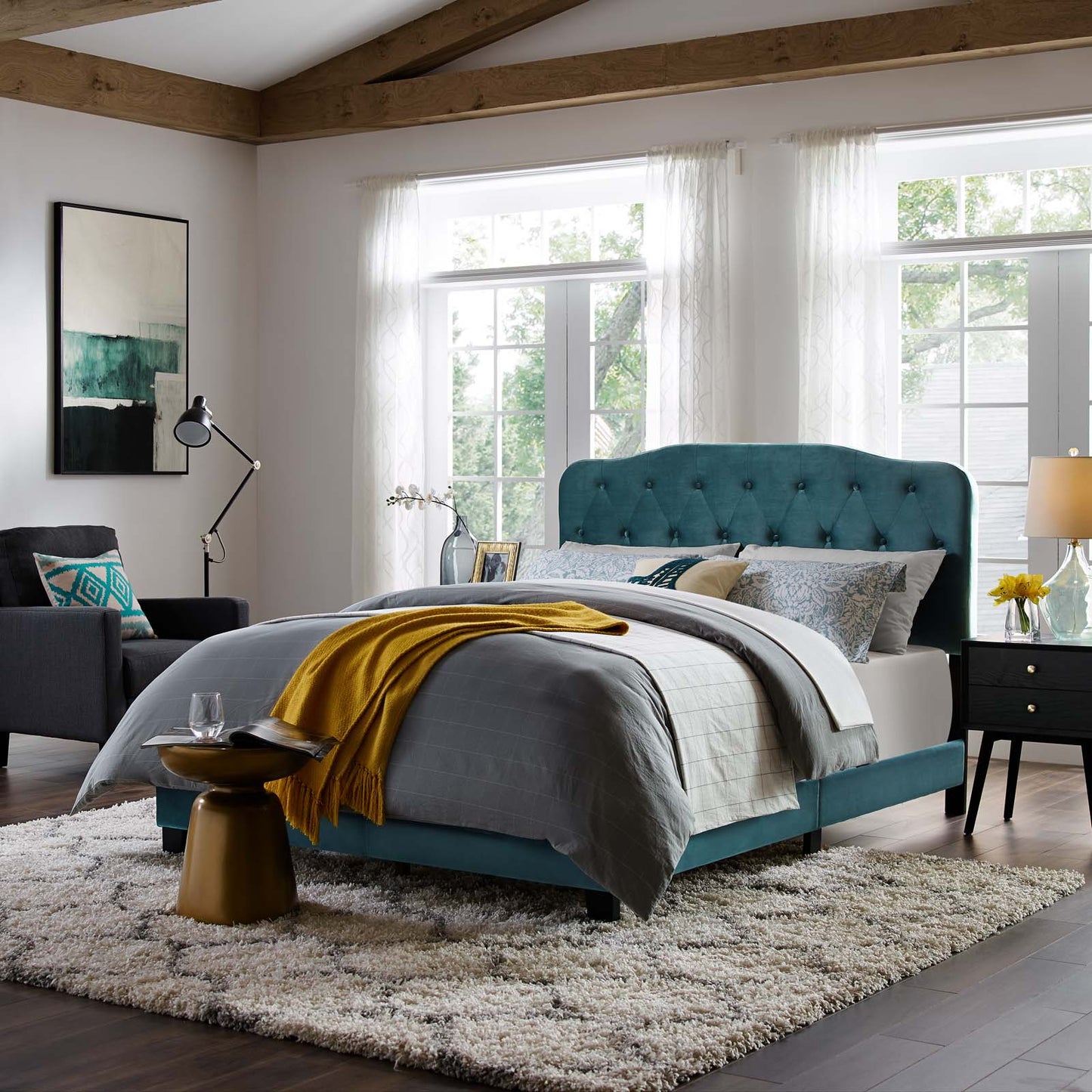 Amelia Twin Performance Velvet Bed, Velvet Fabric, Blue, 17696