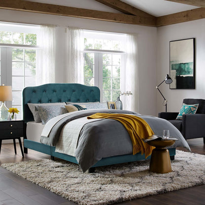 Amelia Full Upholstered Velvet Bed, Full Size, Velvet Fabric, Blue, 15501
