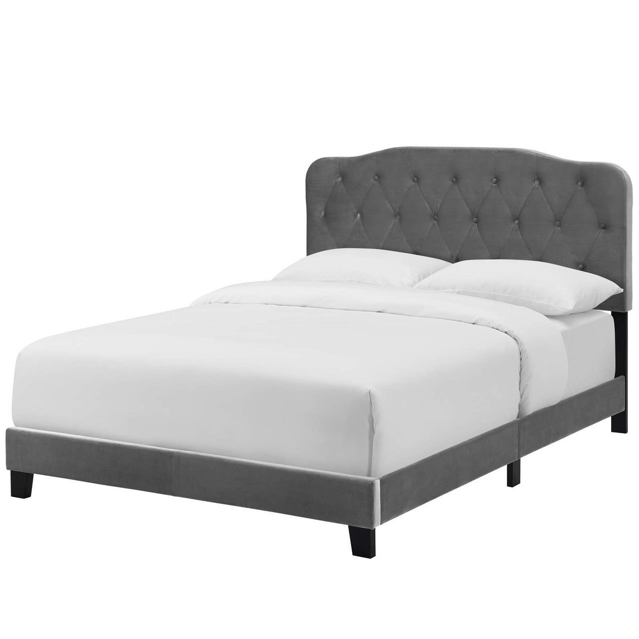 Amelia Queen Upholstered Velvet Bed, Queen Size, Velvet Fabric, Grey Gray, 15258