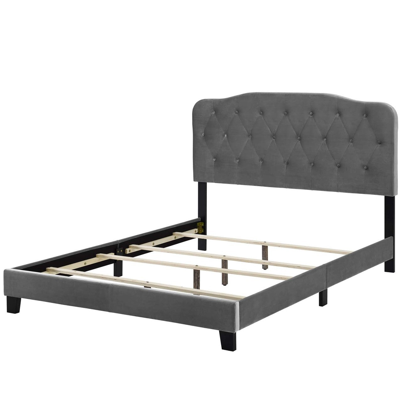 Amelia Queen Upholstered Velvet Bed, Queen Size, Velvet Fabric, Grey Gray, 15258
