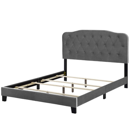 Amelia Queen Upholstered Velvet Bed, Queen Size, Velvet Fabric, Grey Gray, 15258