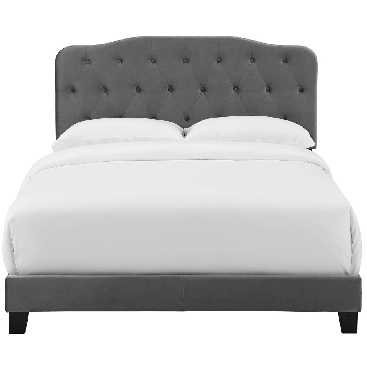 Amelia Queen Upholstered Velvet Bed, Queen Size, Velvet Fabric, Grey Gray, 15258