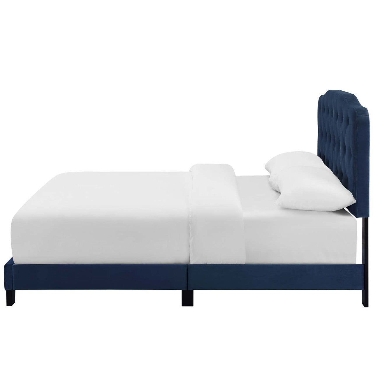 Amelia Queen Upholstered Velvet Bed, Queen Size, Velvet Fabric, Navy Blue, 15259