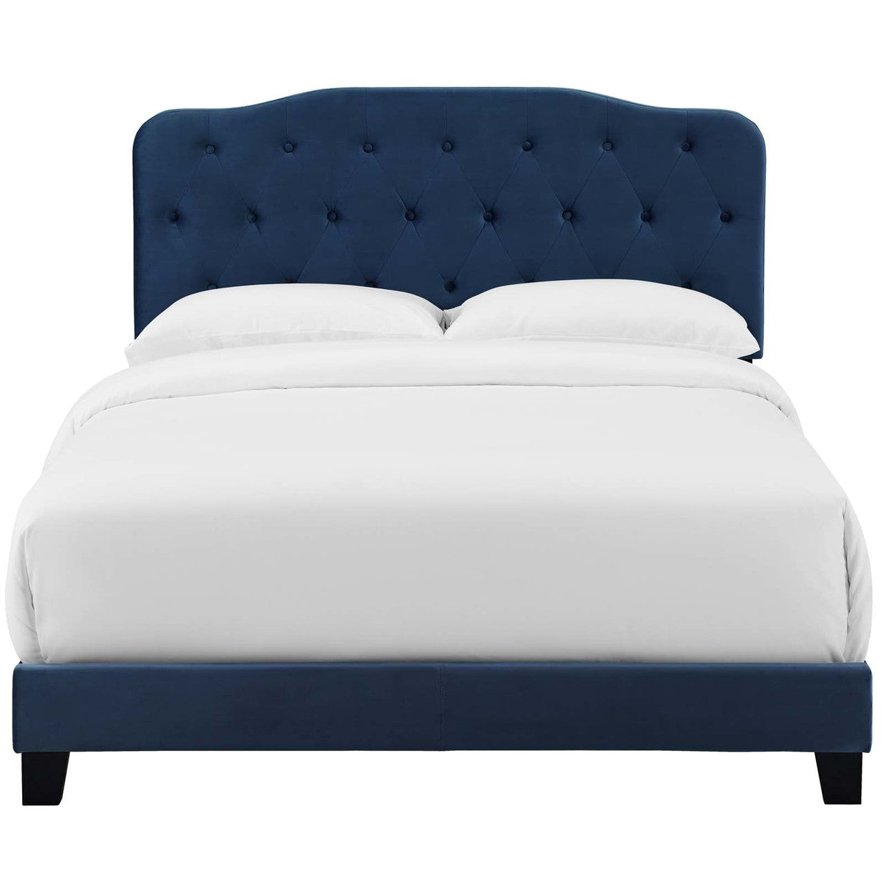 Amelia Queen Upholstered Velvet Bed, Queen Size, Velvet Fabric, Navy Blue, 15259
