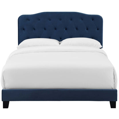 Amelia Queen Upholstered Velvet Bed, Queen Size, Velvet Fabric, Navy Blue, 15259