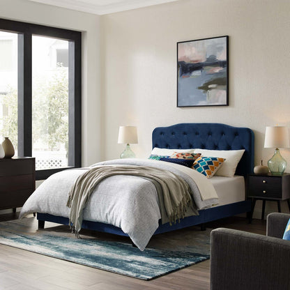 Amelia Queen Upholstered Velvet Bed, Queen Size, Velvet Fabric, Navy Blue, 15259