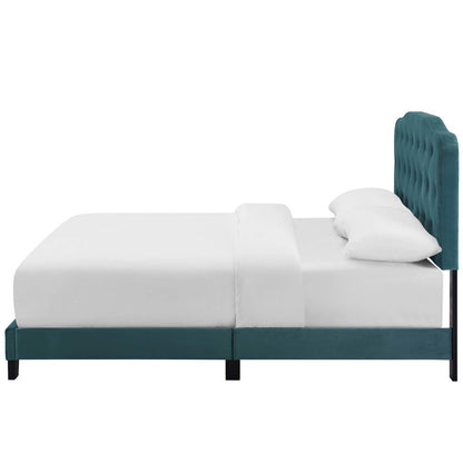Amelia Queen Upholstered Velvet Bed, Queen Size, Velvet Fabric, Blue, 15260