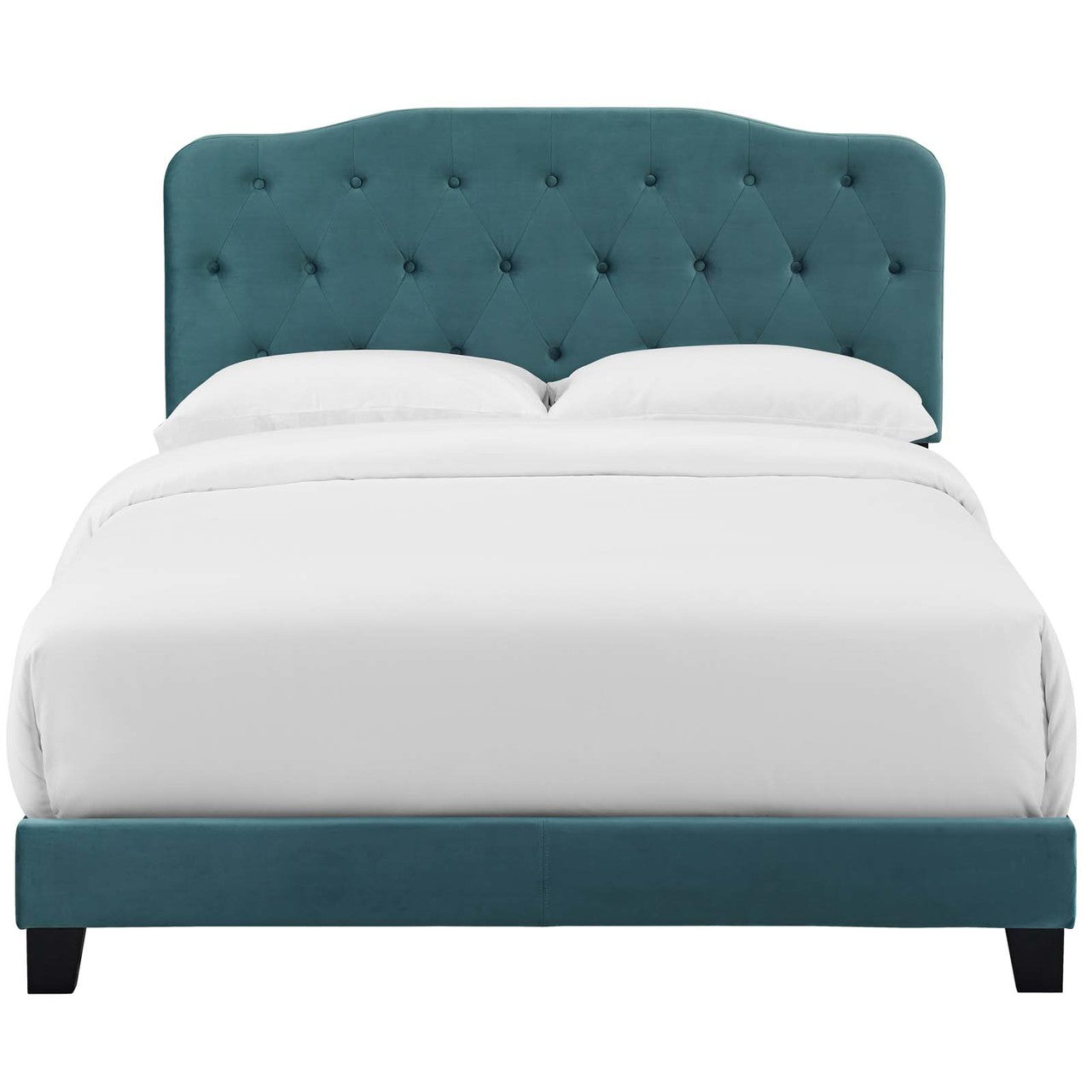 Amelia Queen Upholstered Velvet Bed, Queen Size, Velvet Fabric, Blue, 15260