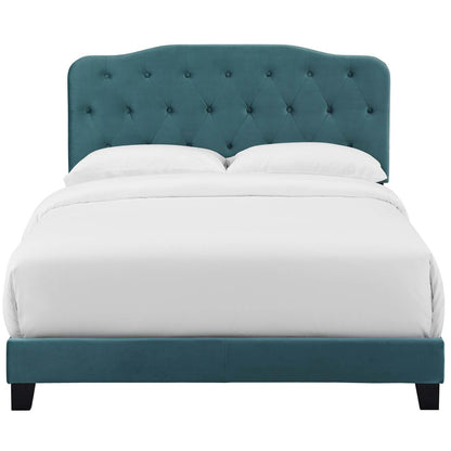 Amelia Queen Upholstered Velvet Bed, Queen Size, Velvet Fabric, Blue, 15260