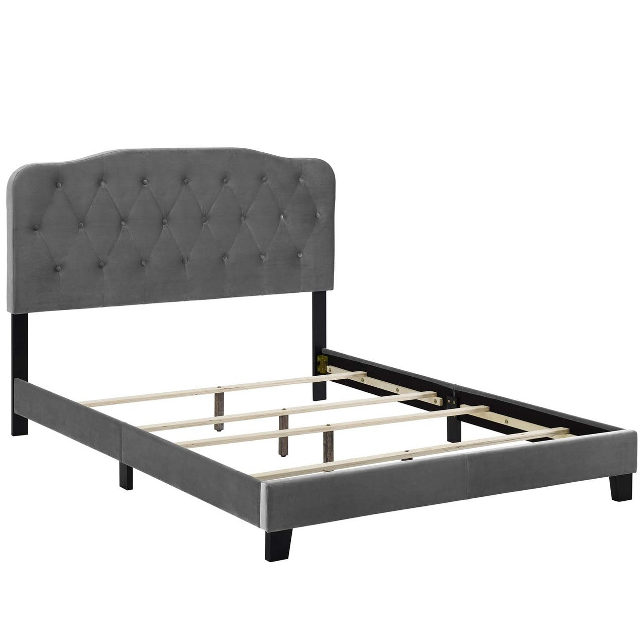 Amelia King Upholstered Velvet Bed, King Size, Velvet Fabric, Grey Gray, 15502