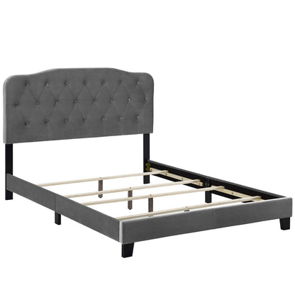 Amelia King Upholstered Velvet Bed, King Size, Velvet Fabric, Grey Gray, 15502