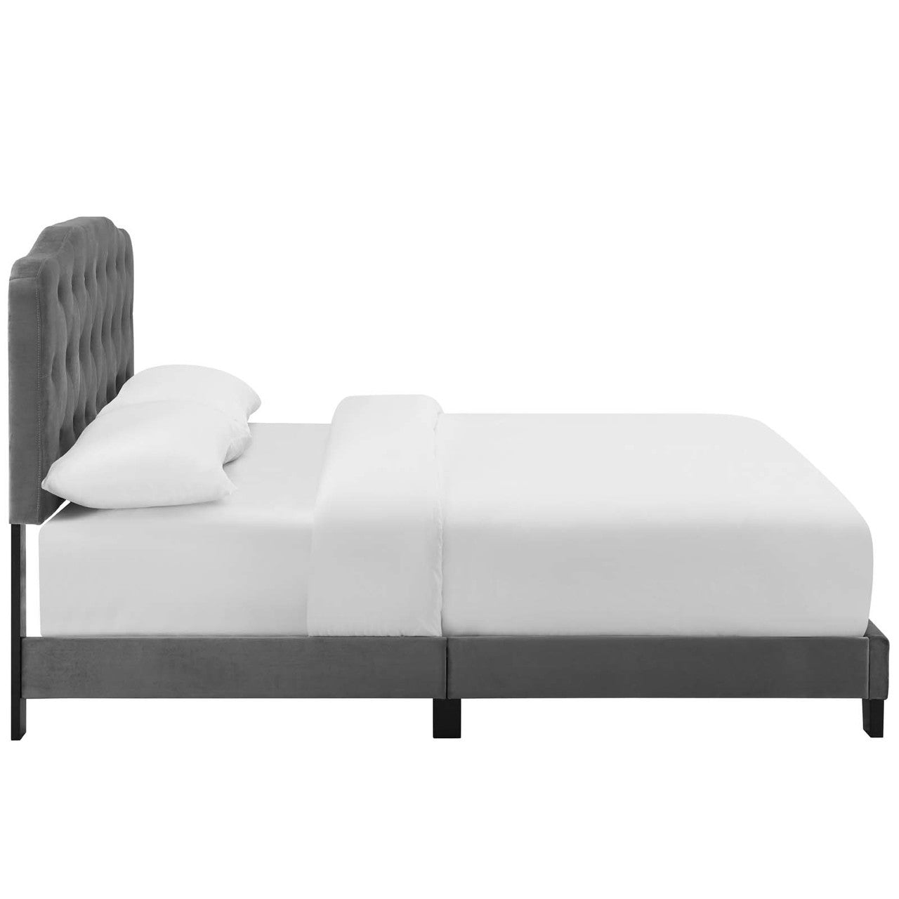 Amelia King Upholstered Velvet Bed, King Size, Velvet Fabric, Grey Gray, 15502