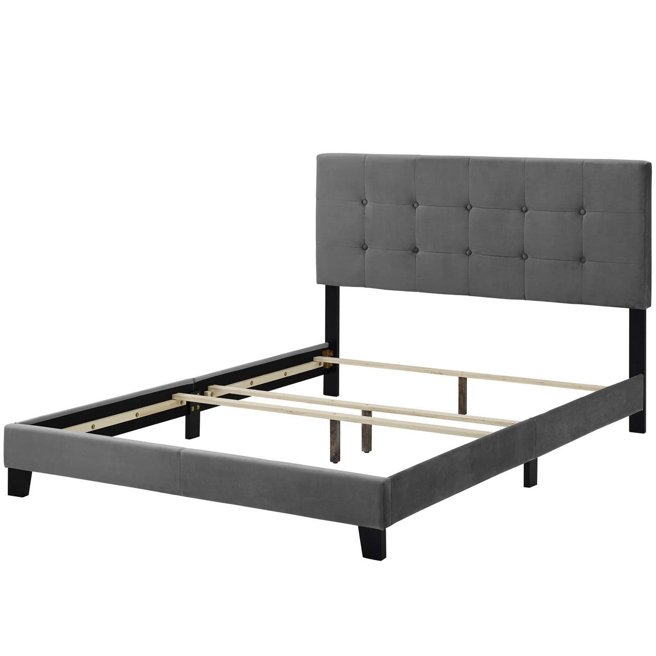 Amira Queen Upholstered Velvet Bed, Queen Size, Velvet Fabric, Grey Gray, 15085