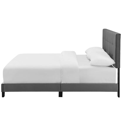 Amira Queen Upholstered Velvet Bed, Queen Size, Velvet Fabric, Grey Gray, 15085